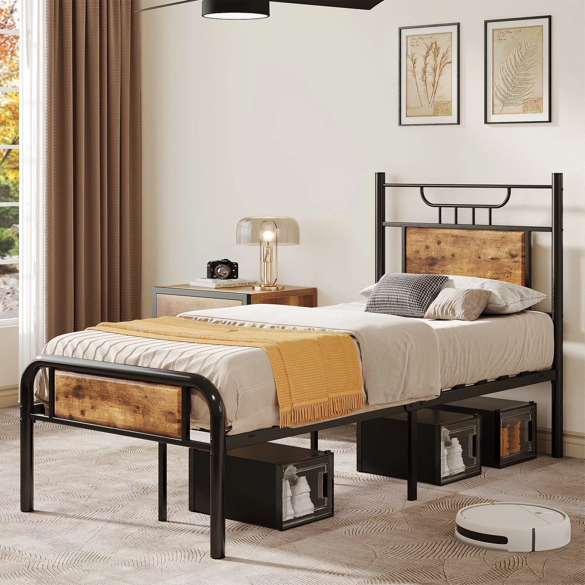 Twin Metal Platform Bed Frame with Headboard and Footboard B211