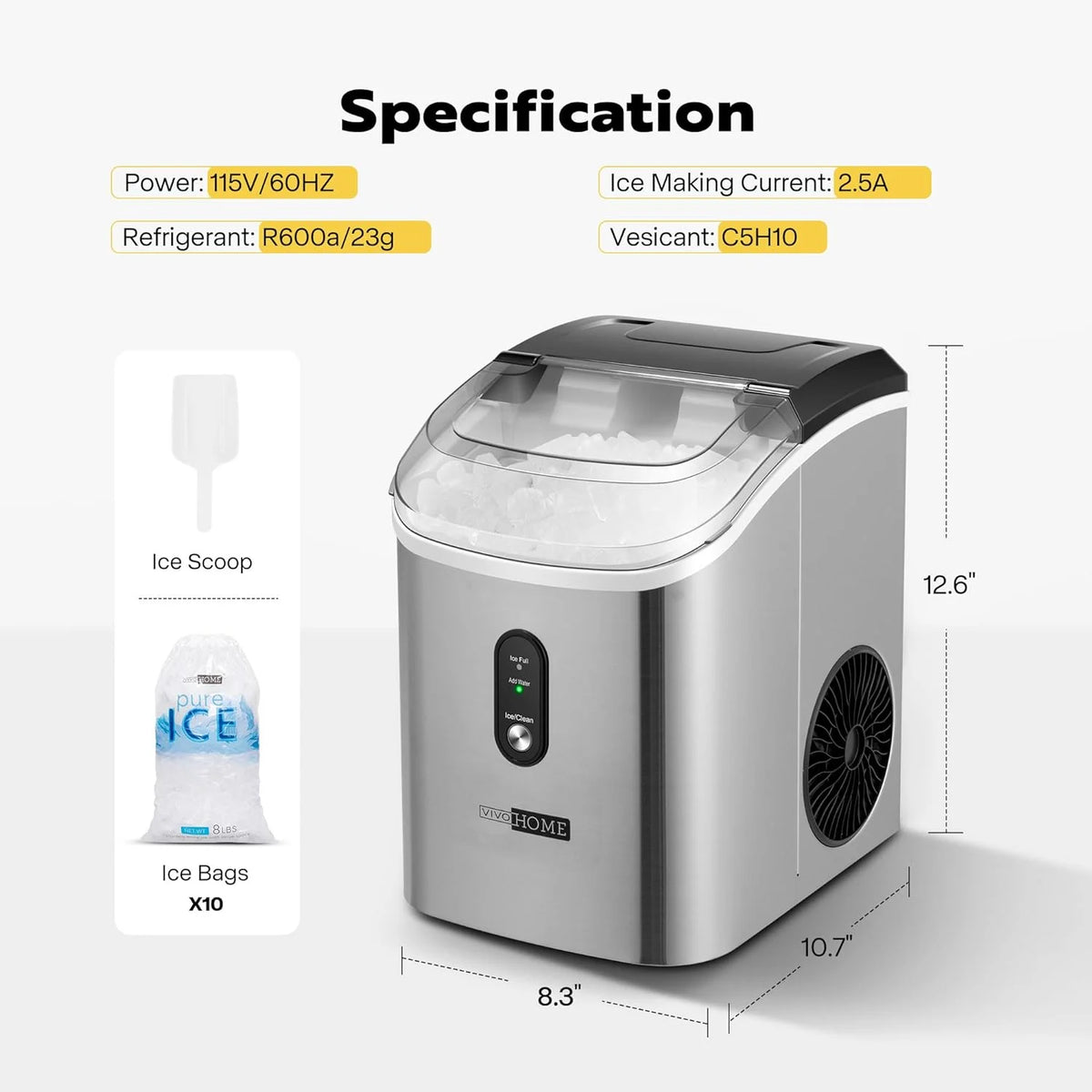 Countertop Nugget Ice Maker with Scoop and Self Cleaning T548994