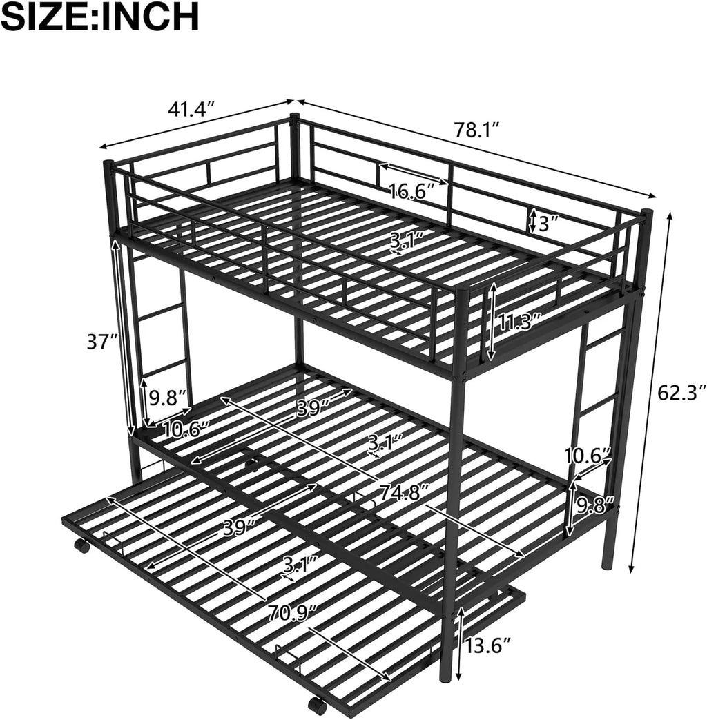 Black Metal Trundle Bunk Bed K82479