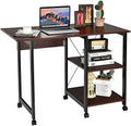 Folding Computer Desk with 2-Tier Shelves and 6 Wheels A941750