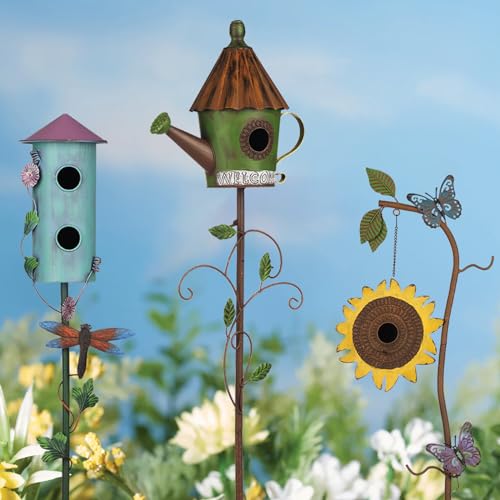 57” Metal Bird Feeder Stake with Cylinders Design F615