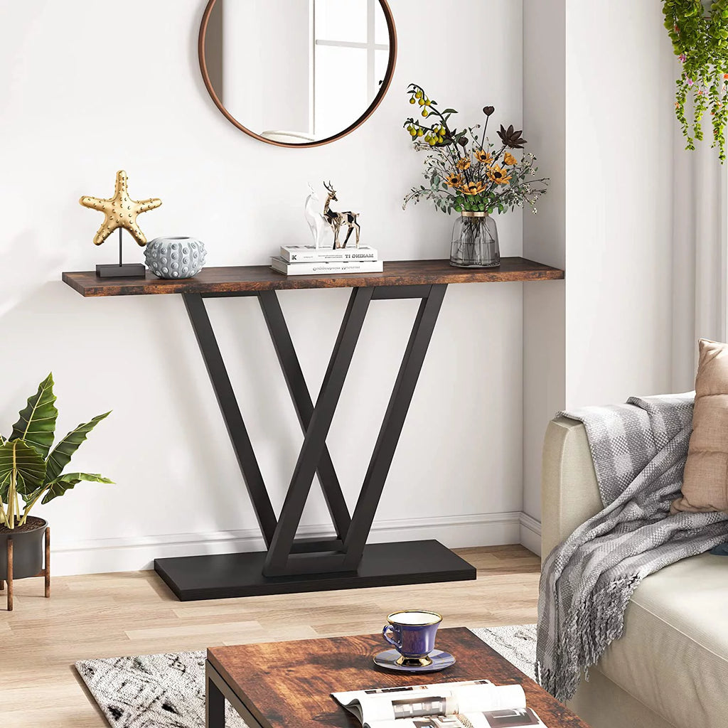 Rustic Brown Industrial Console Table Z976