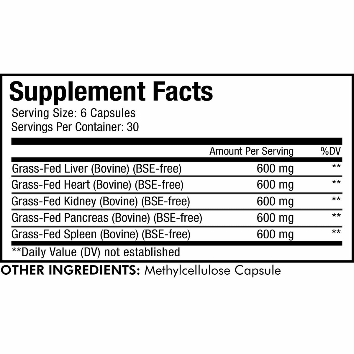 Beef Organs Grass-Fed Freeze-Dried Supplement 180 ct L8813