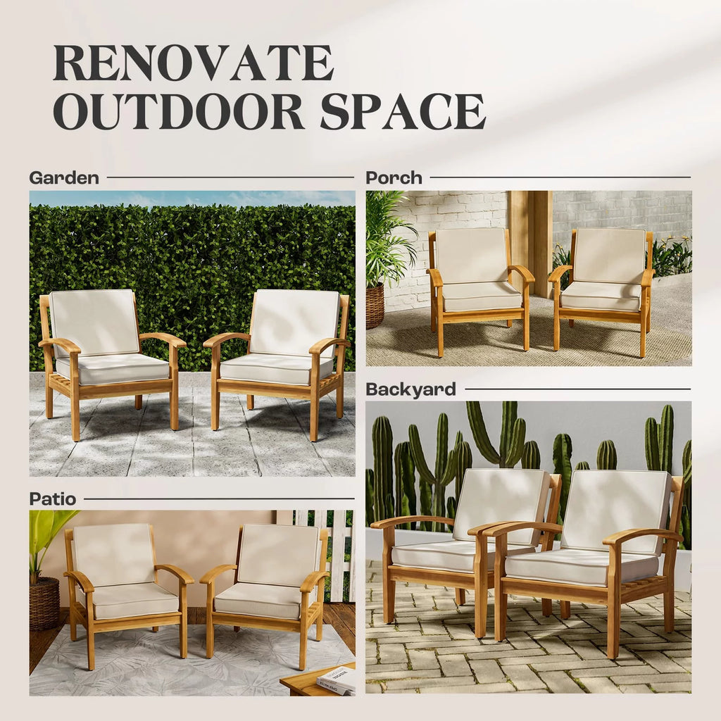 Acacia Wood Patio Club Chairs Set of 2 with Cushion Y916