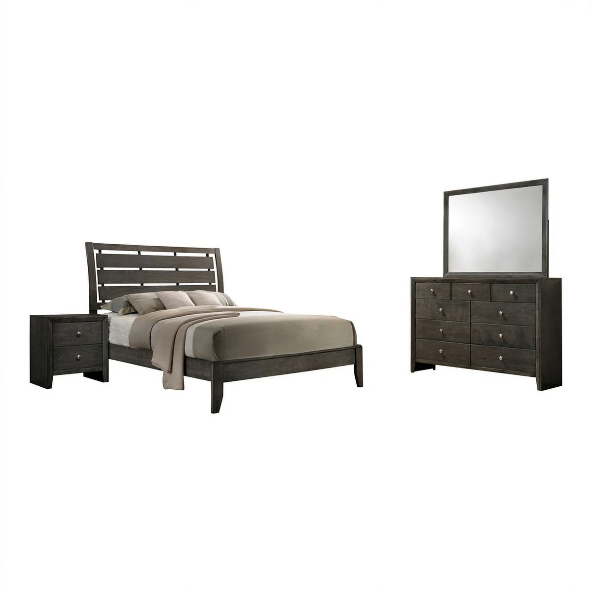 4-piece Wood Eastern King Sleigh Bedroom Set H727