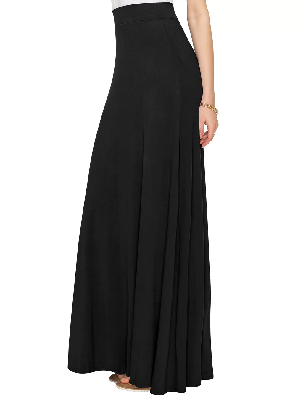 Solid Maxi Skirt with Elastic Waist Band A8094