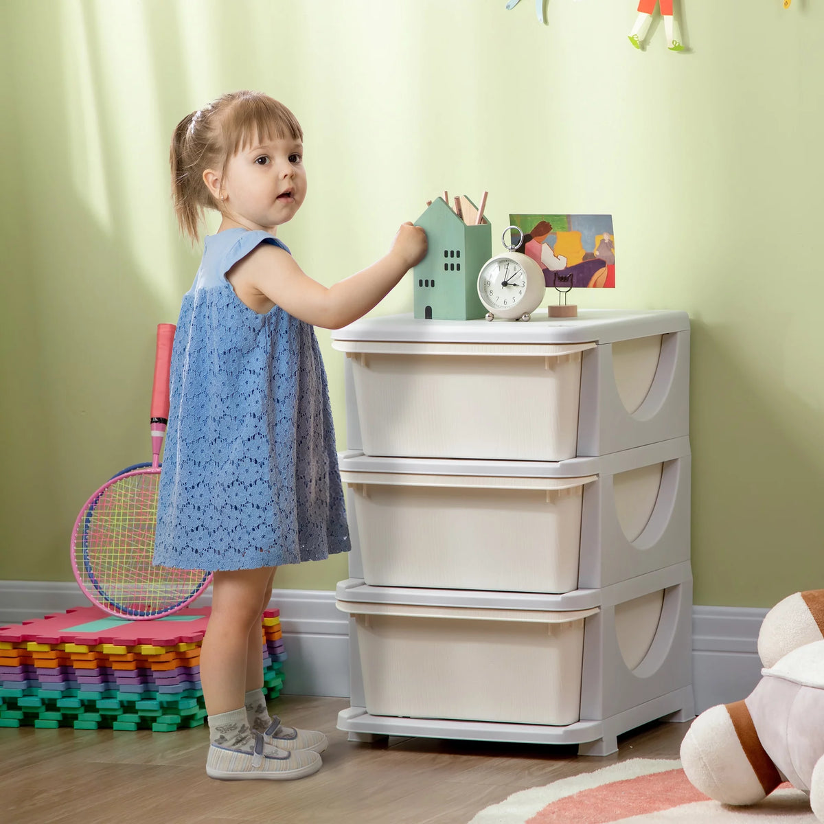Blue 3 Tier Kids Storage Dresser Tower A7421