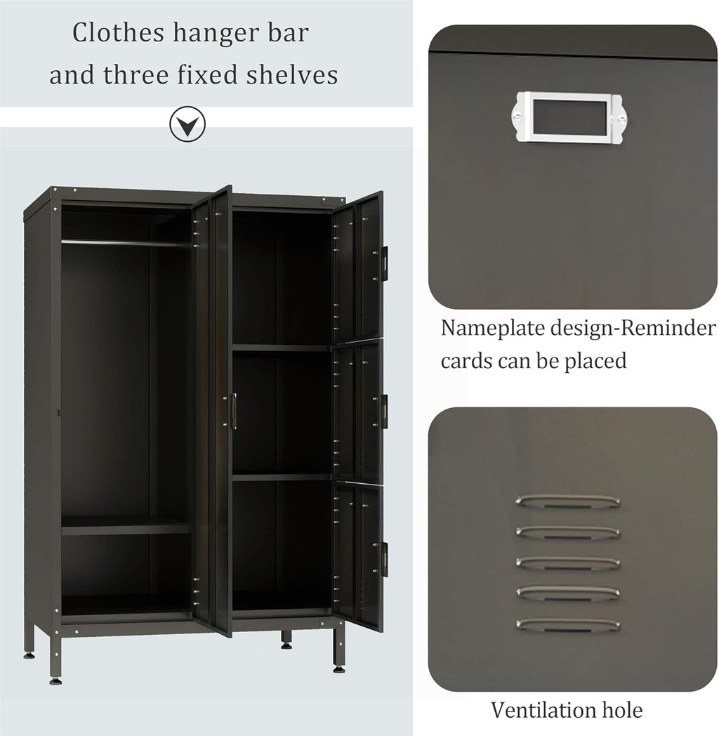 Black Steel Storage Cabinet with Doors and Shelves O95150