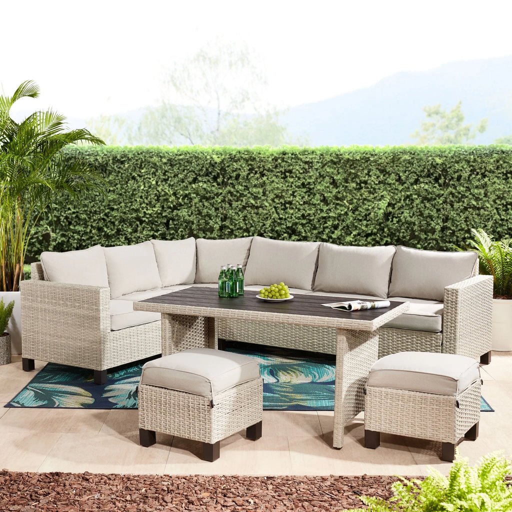 5-Piece Beige Wicker Sectional Dining Set U5673