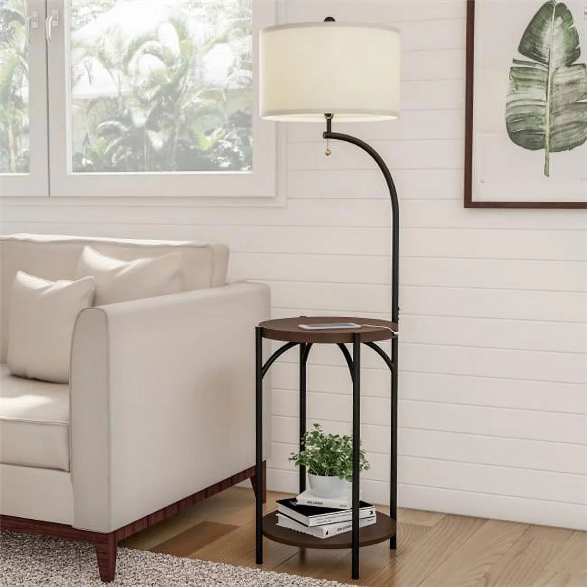 Floor Lamp End Table with Drum Shaped Shade K43681