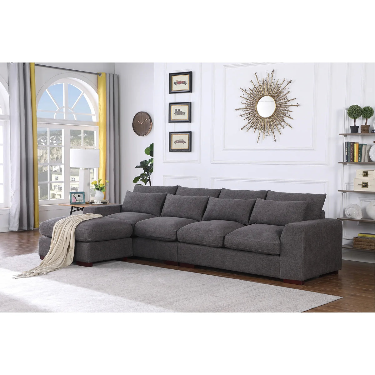 Dark Gray Fabric Modular Reversible Sectional Sofa & Ottoman E250