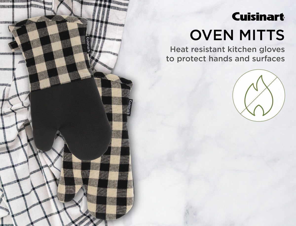 Black and Ivory Plaid Oven Mitts 2 Pack B584