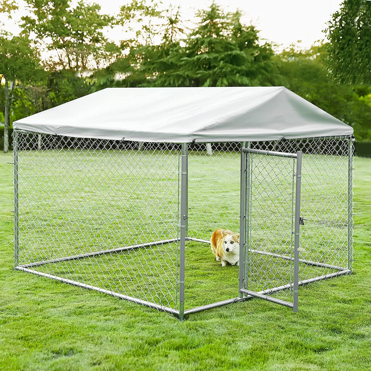 Large Dog Kennel with Galvanized Chain Link and Waterproof Cover B62193