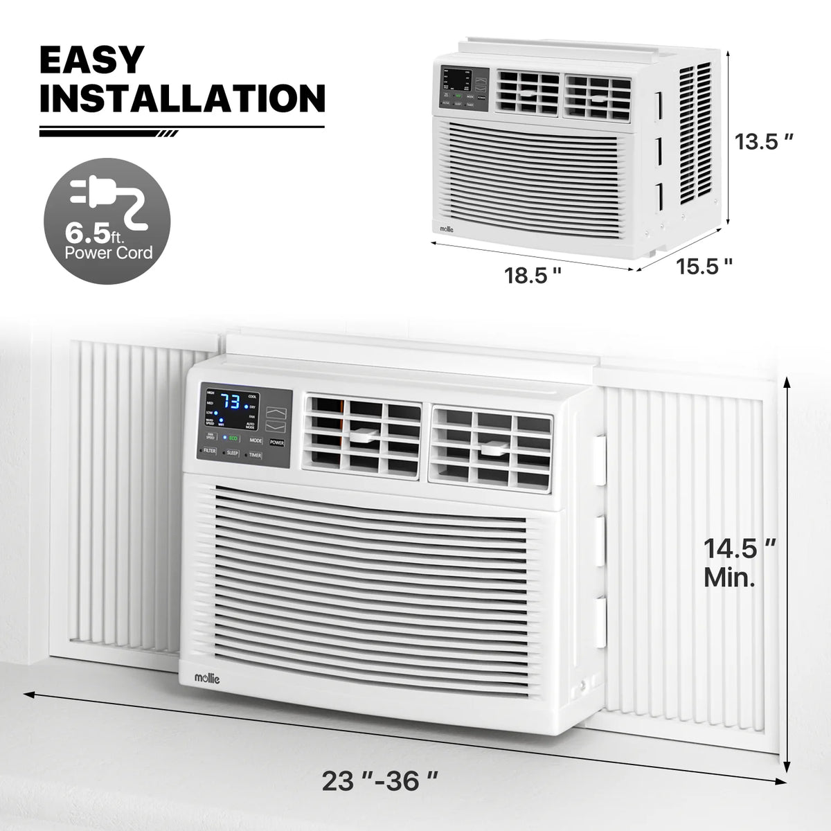 12,000 BTU 115V Smart Window Air Conditioner with Remote Control, White F534