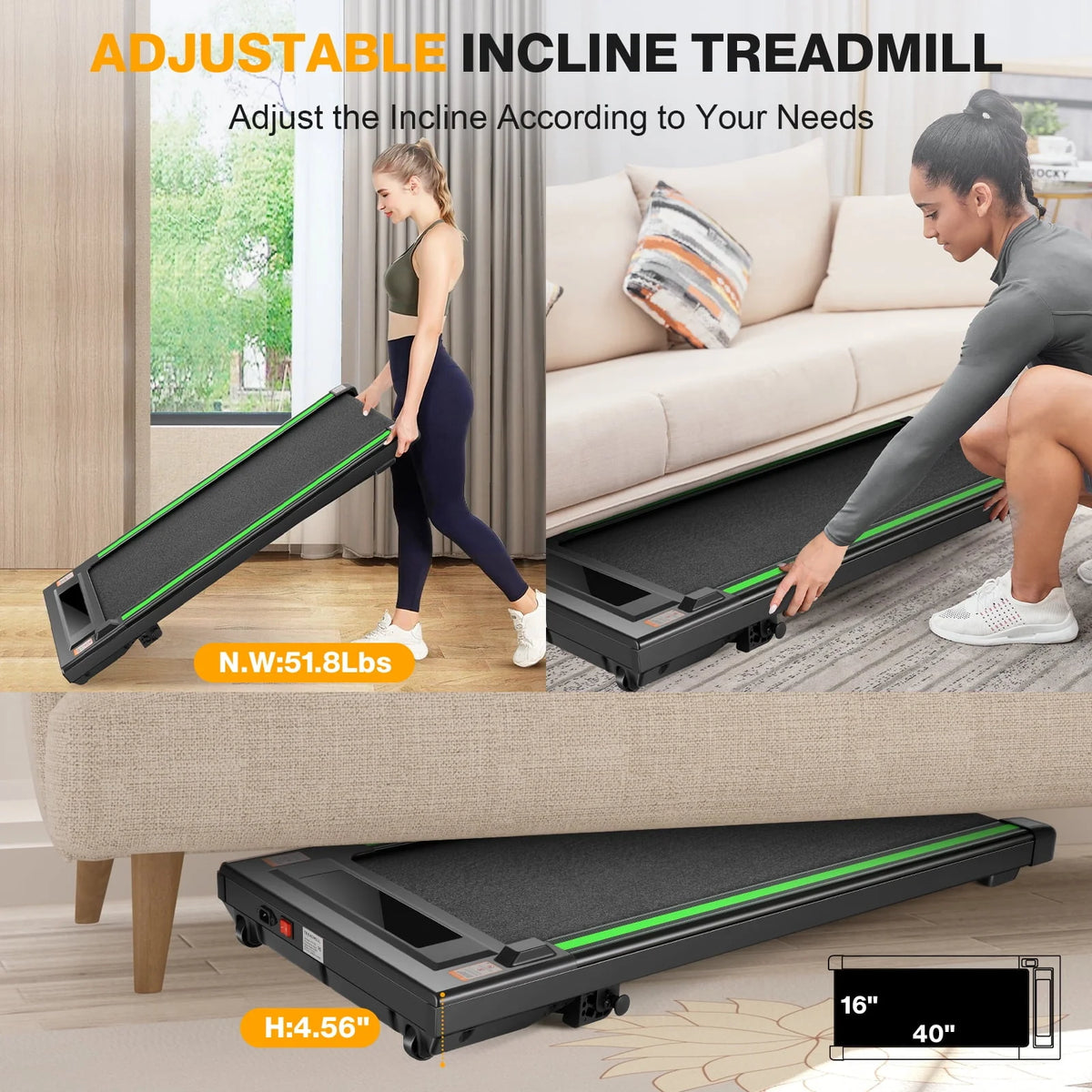 2.5HP Walking Pad Under Desk Treadmill with Remote Control H432