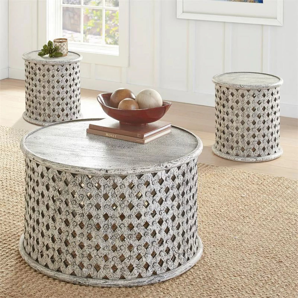 White Round Wood Cocktail Table X78478