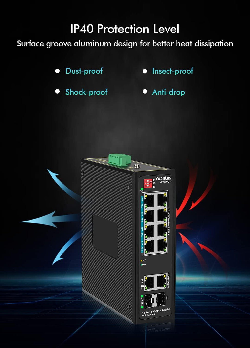 8-Port Industrial Gigabit PoE DIN-Rail Switch, 120W Unmanaged, Pack of 2 V285