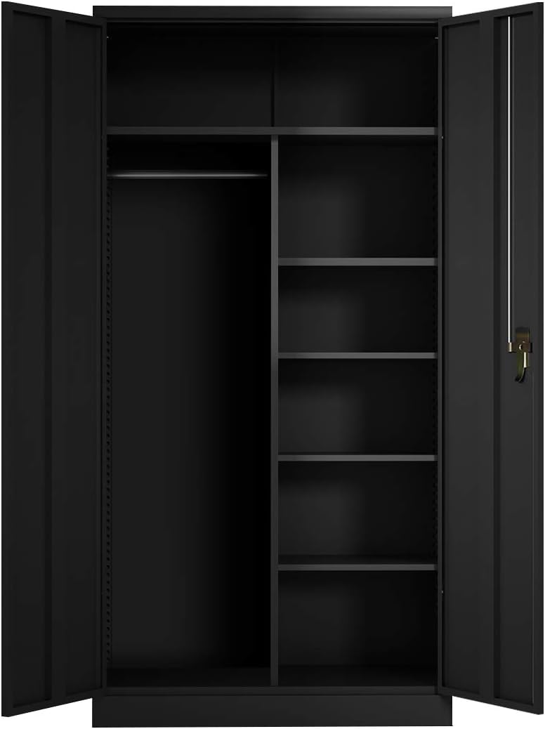 Black Steel Storage Cabinet with Doors and Shelves O95150