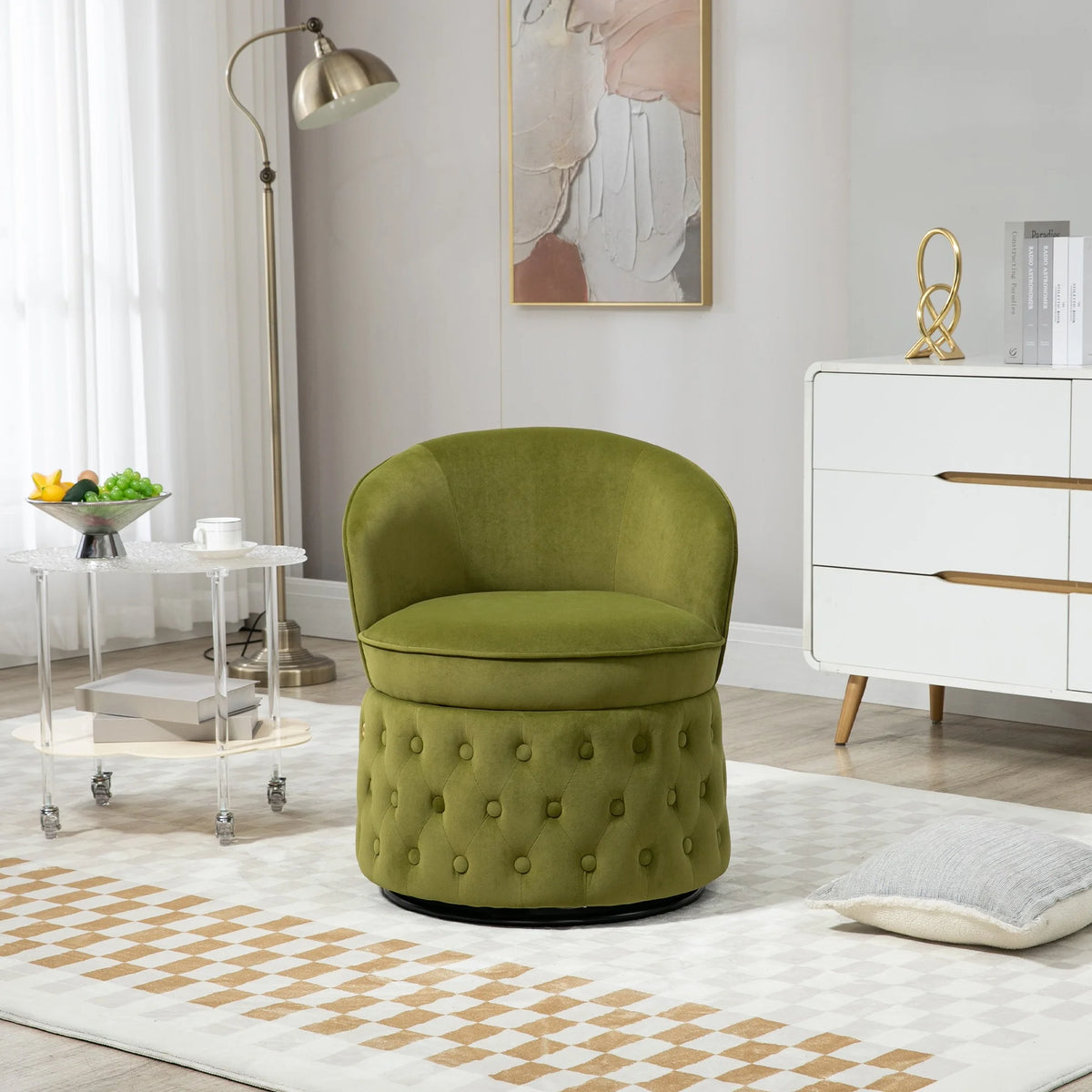 360 Degree Swivel Velvet Barrel Accent Sofa Chair H90023