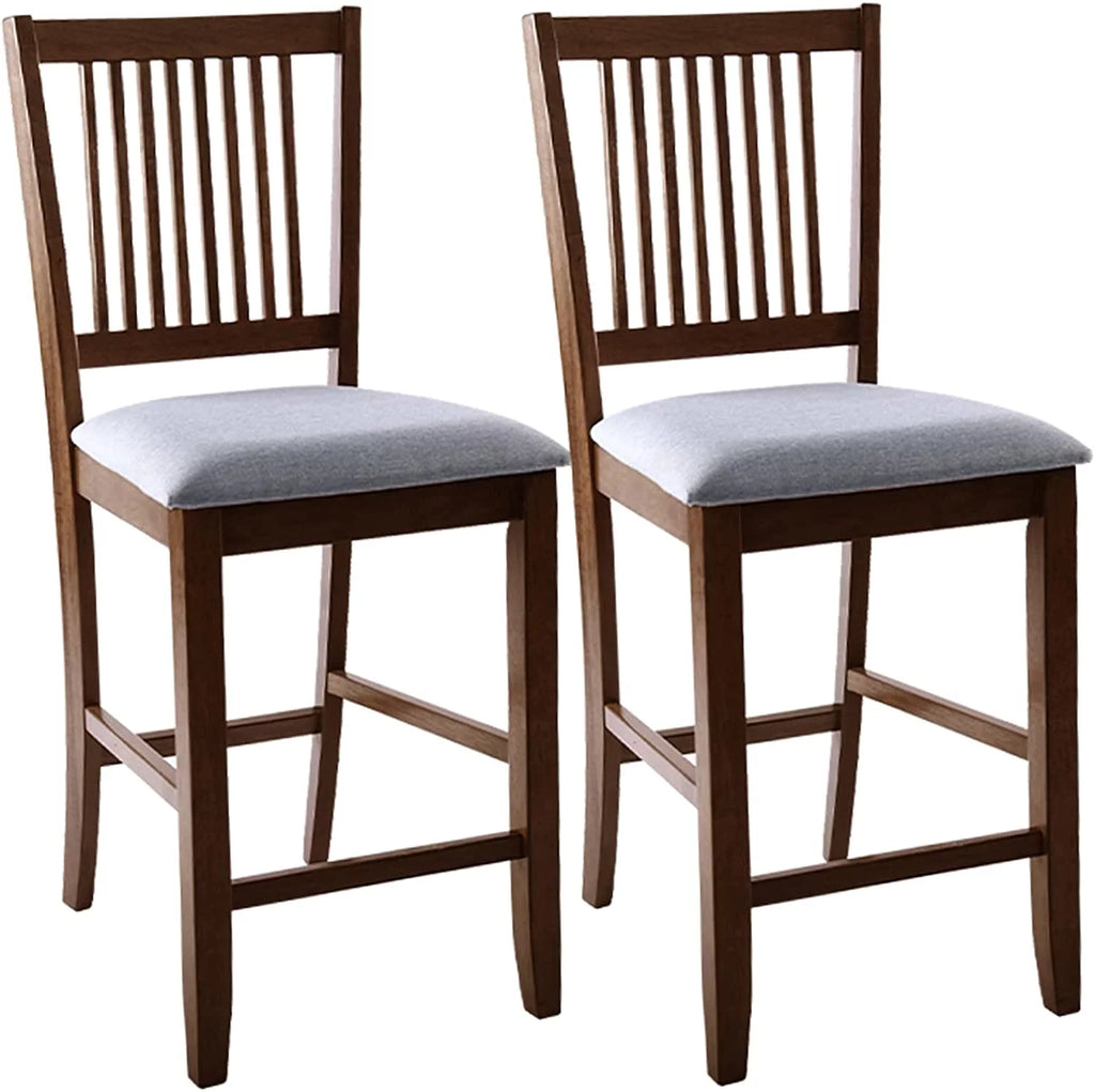 Wood Bar Stools Set of 2 Upholstered Counter Height Chairs Walnut J848135