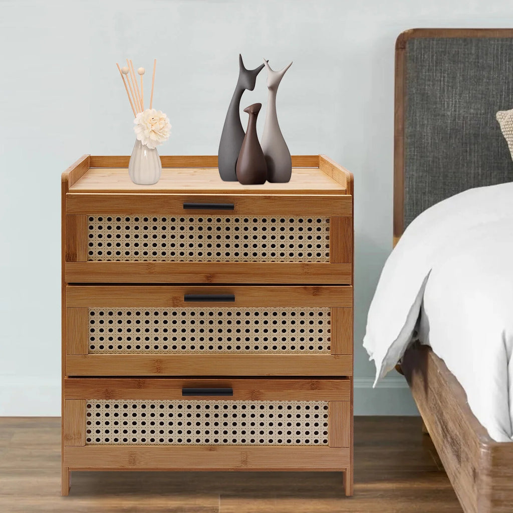 Mid-Century Vintage Nightstand with 3 Mesh Storage Drawers T275244