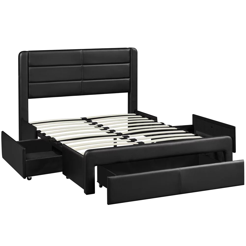 Black Queen Bed with 3 Storage Drawers O19728
