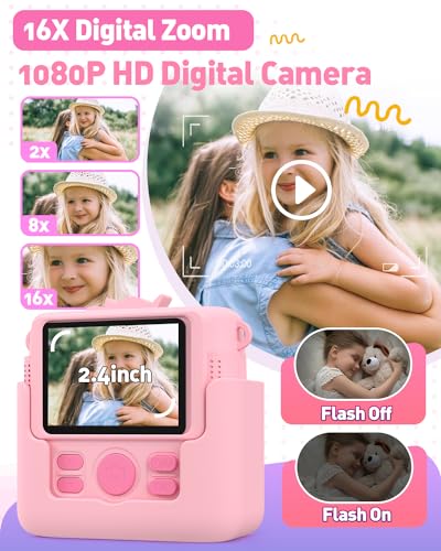 Pink Instant Print Kids Camera with 32GB SD Card Q624259