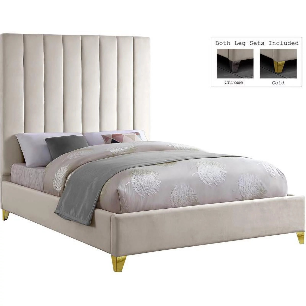 Velvet Queen Bed in Cream S280597