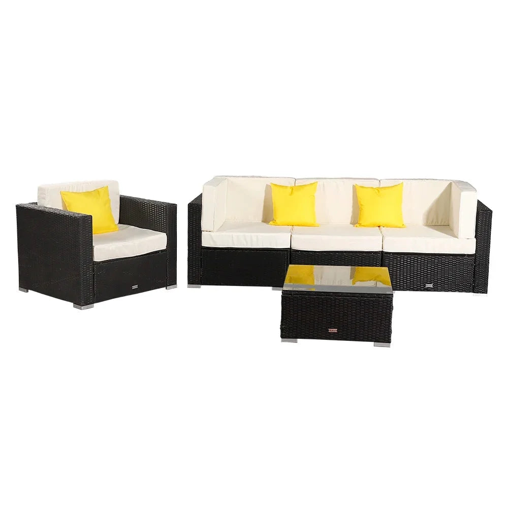 5 Pieces PE Wicker Rattan Patio Sofa Set U9564