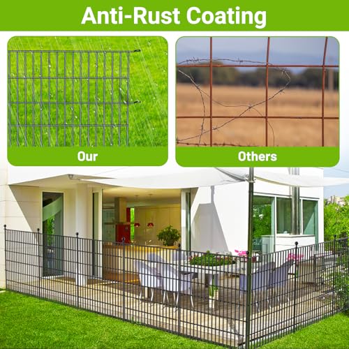 No Dig Decorative Outdoor Garden Fence with Gate, 40 in x 23.6 ft Rustproof Metal Wire Panel V101602