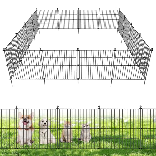 No Dig Decorative Outdoor Garden Fence with Gate, 40 in x 23.6 ft Rustproof Metal Wire Panel V101602