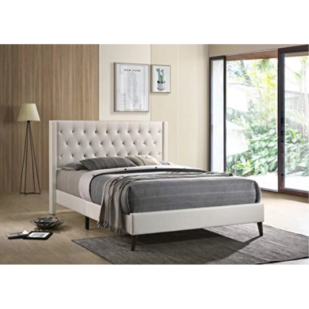 White Faux Leather Upholstered Queen Bed J5623