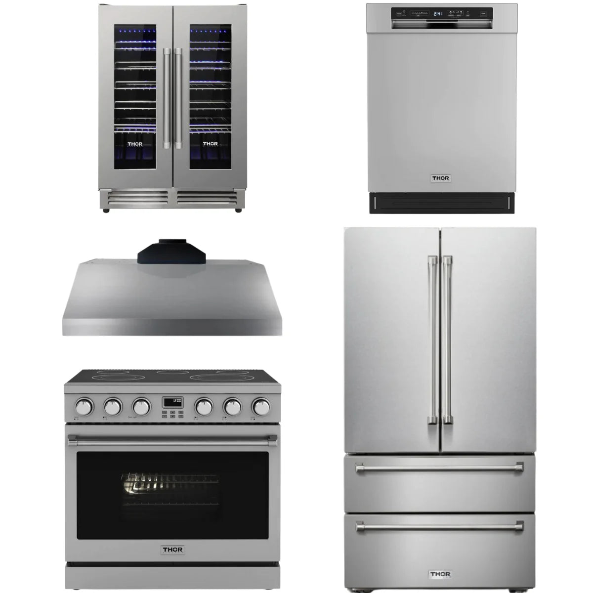 36 Electric Range, Range Hood, Refrigerator, Dishwasher and Wine Cooler H75857