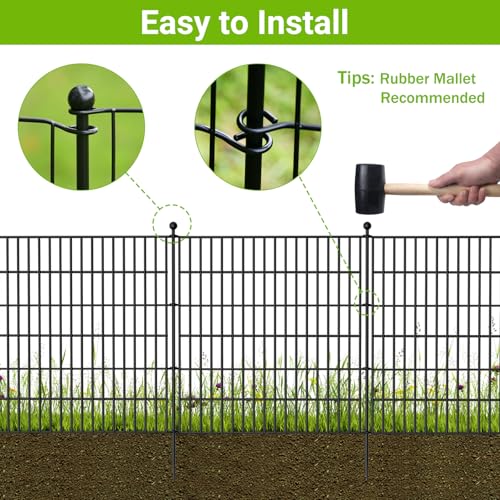No Dig Decorative Outdoor Garden Fence with Gate, 40 in x 23.6 ft Rustproof Metal Wire Panel V101602