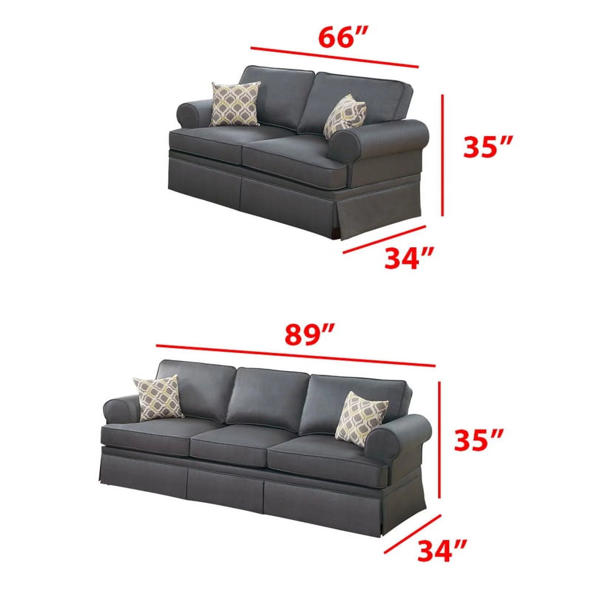 Charcoal Gray 2 Pieces Fabric Sofa Set X80414