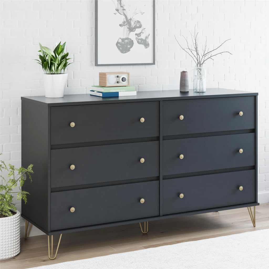 Black 6 Drawer Dresser F624