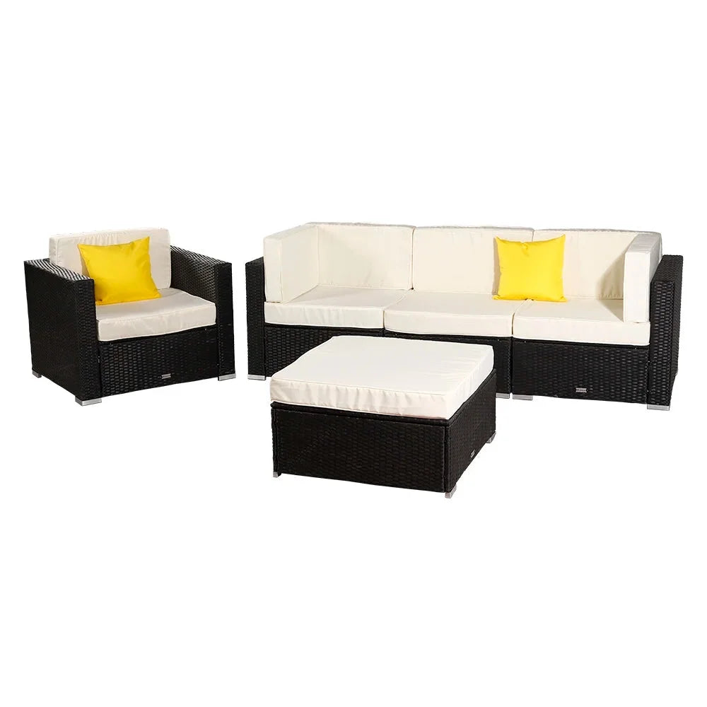 5 Pieces PE Wicker Rattan Patio Sofa Set U9564