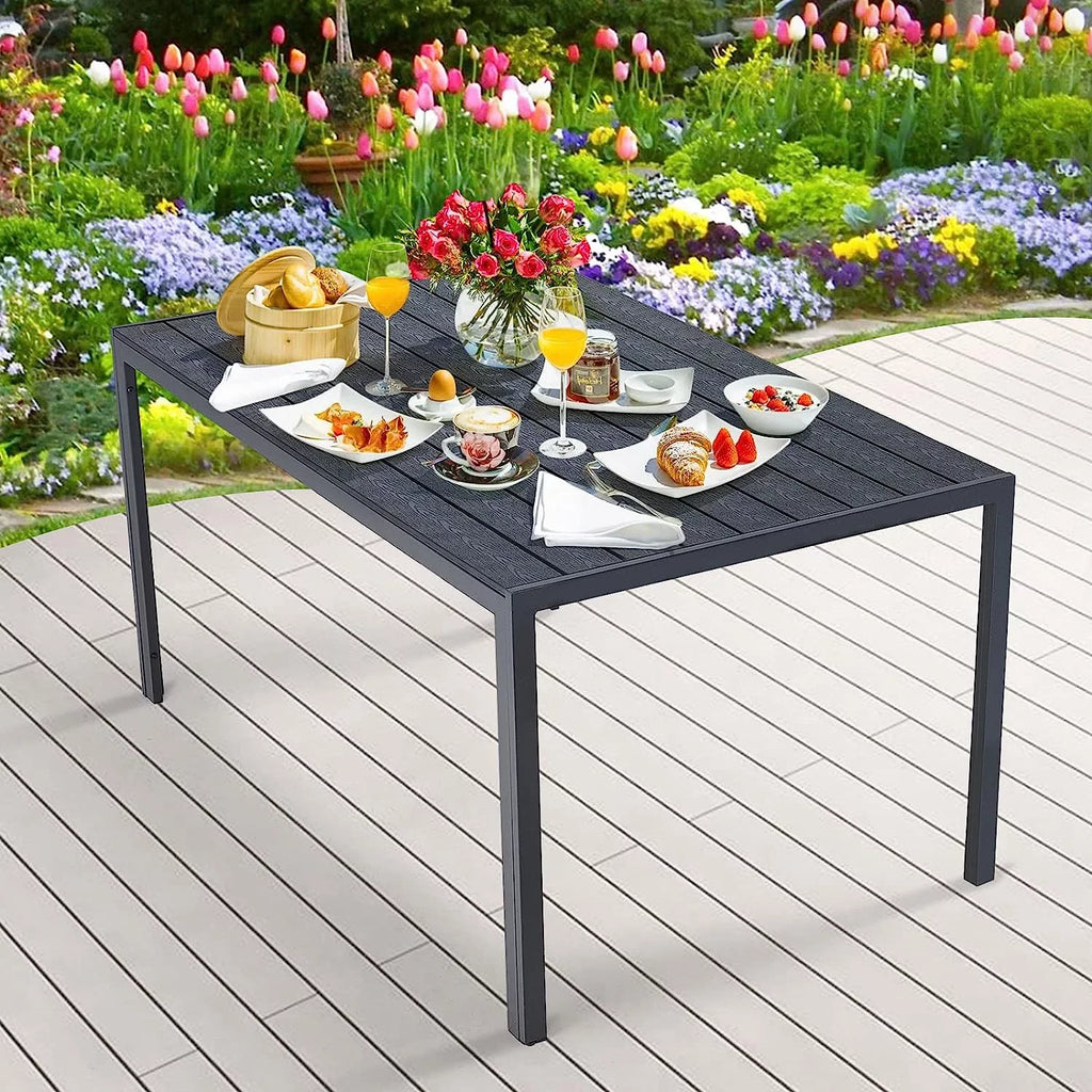 51x31 Black Metal Outdoor Dining Table with Umbrella Hole X2367
