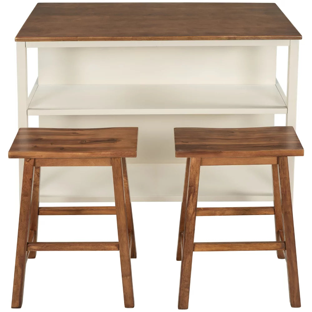 Solid Wood Kitchen Island Set with 2 Stools X3196