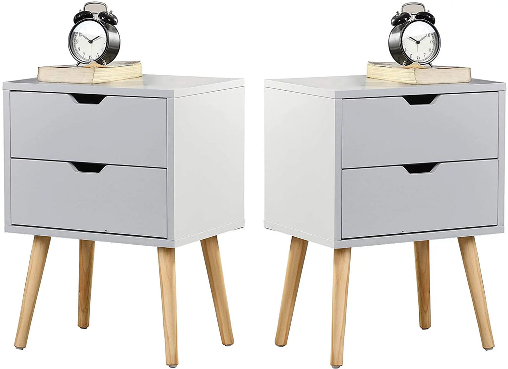 White 2-Drawer End Side Table Nightstand Set of 2 W3967