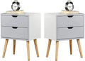 White 2-Drawer End Side Table Nightstand Set of 2 W3967