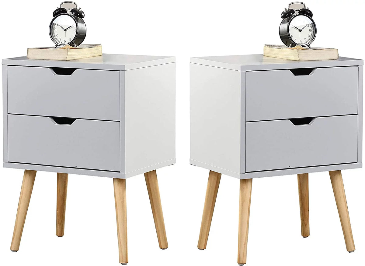 White 2-Drawer End Side Table Nightstand Set of 2 W3967
