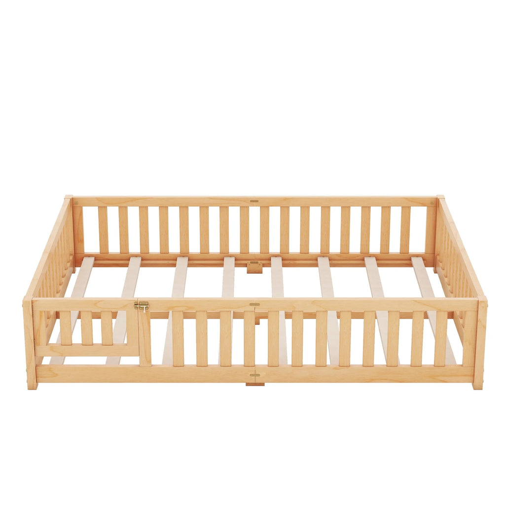 Queen Natural Solid Wood Floor Bed Frame with Slats K6184
