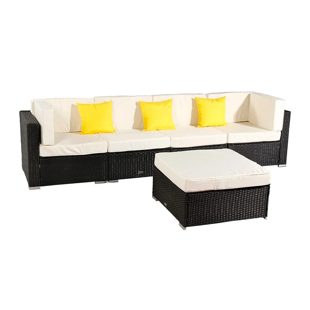 5 Pieces PE Wicker Rattan Patio Sofa Set U9564