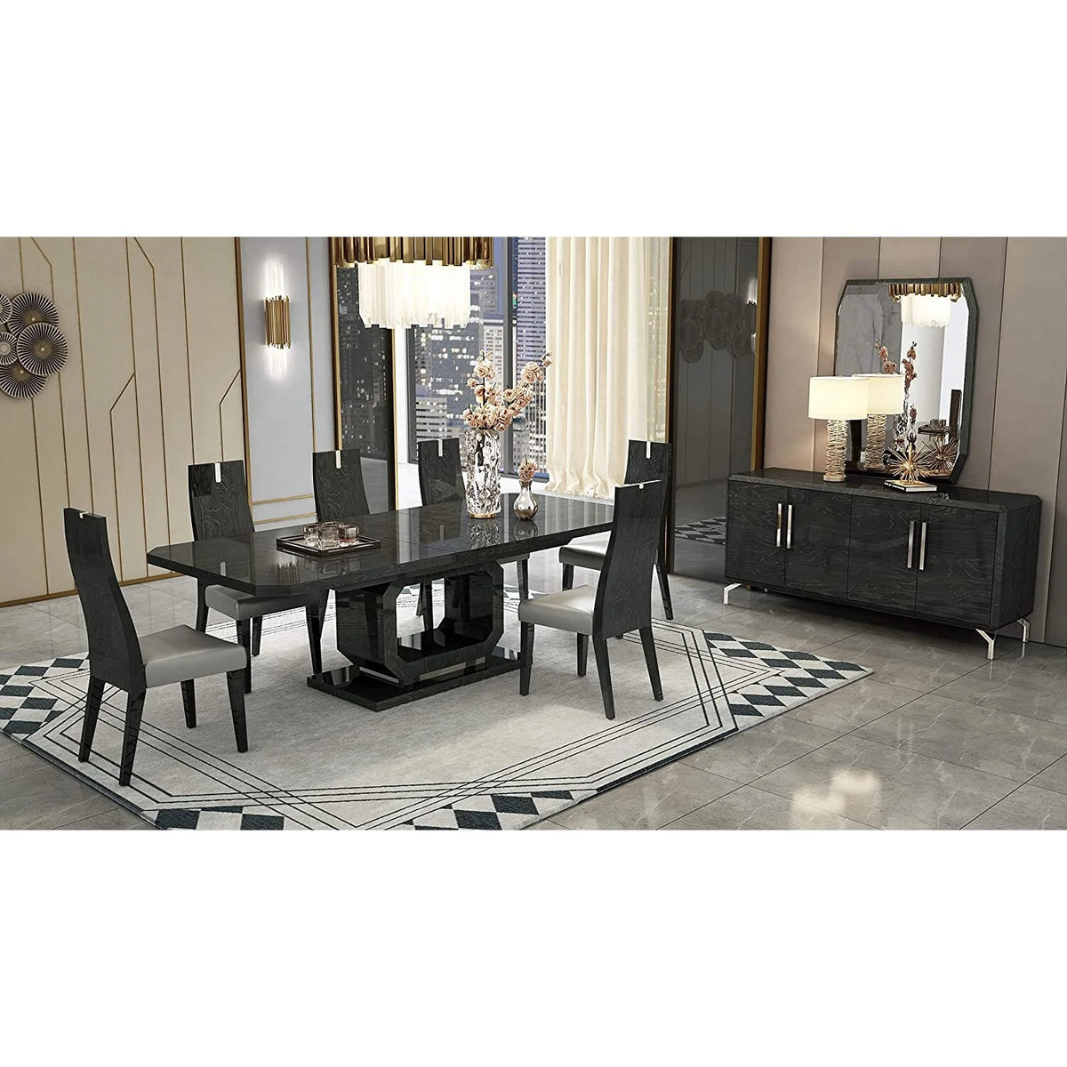 Extendable High Gloss Grey Dining Table X724429