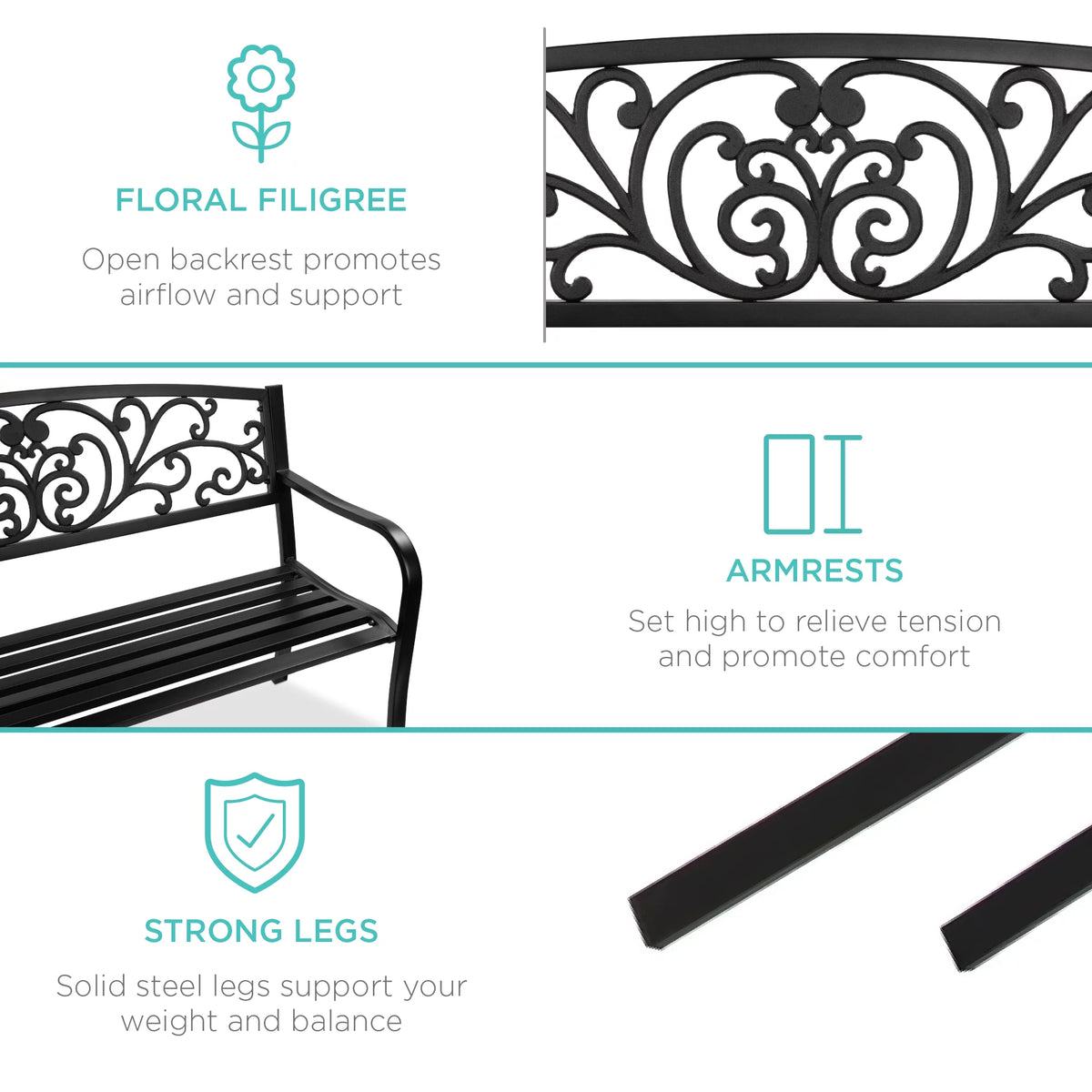 Black Steel Outdoor Bench O908160