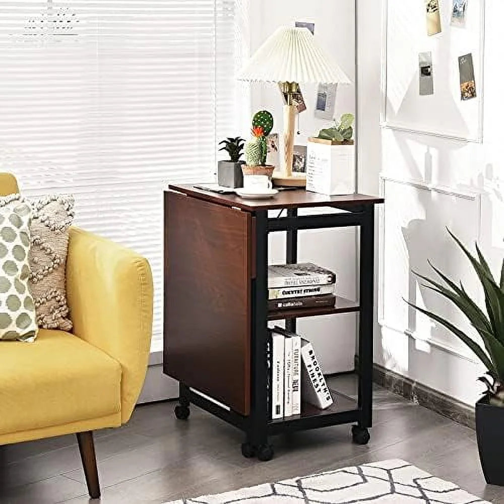 Folding Computer Desk with 2-Tier Shelves and 6 Wheels A941750