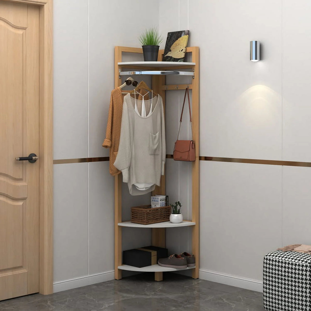 Wood Corner Shelf and Coat Rack Q146