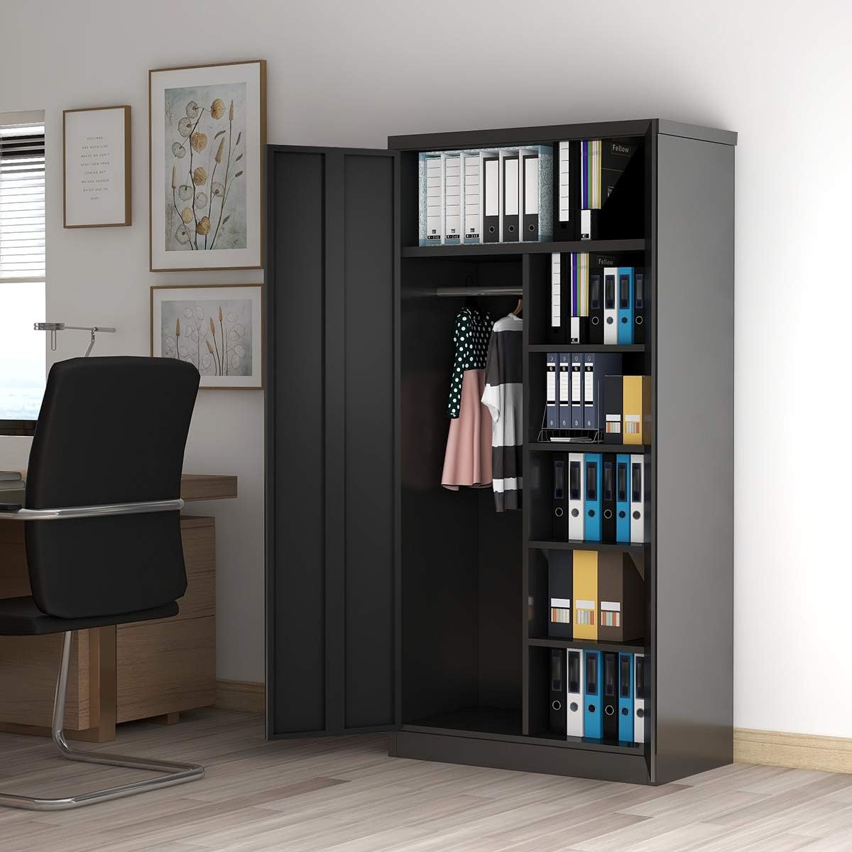 Black Steel Storage Cabinet with Doors and Shelves O95150