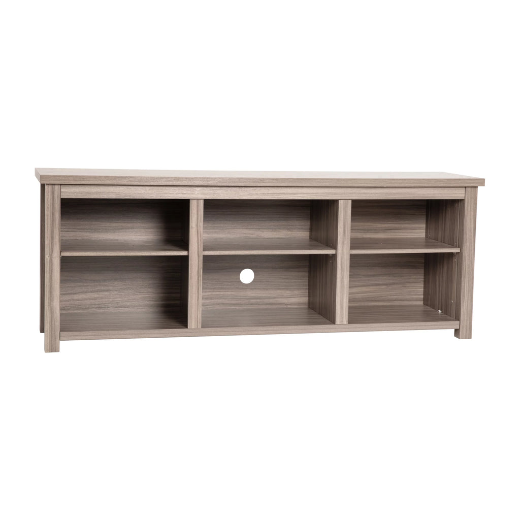 Gray Wash Oak Finish 65" Media Console with 6 Open Storage Shelves Q885